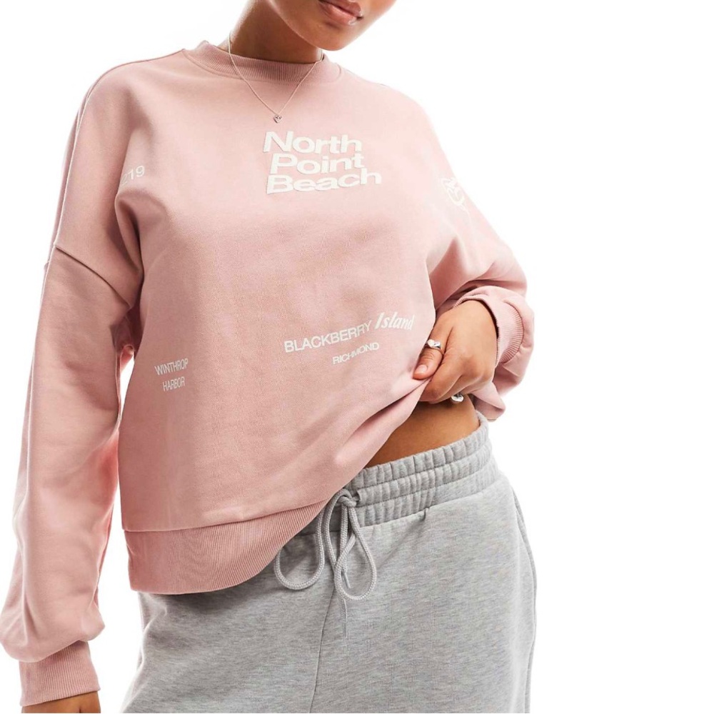 BERSHKA - Graphic Sweater in Dusty Pink Size S